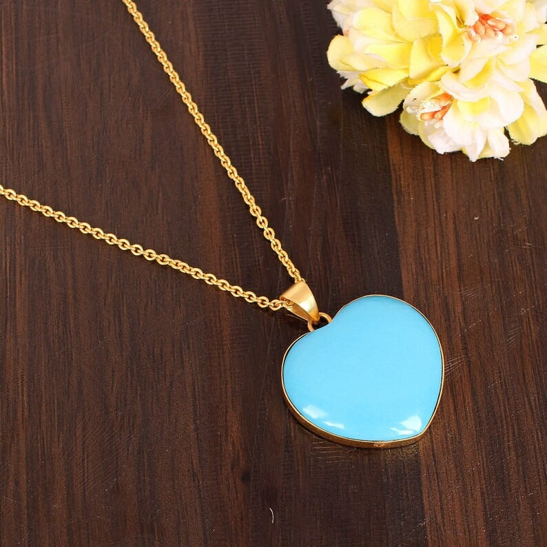 Turquoise Heart Shape Gemstone Brass Necklace