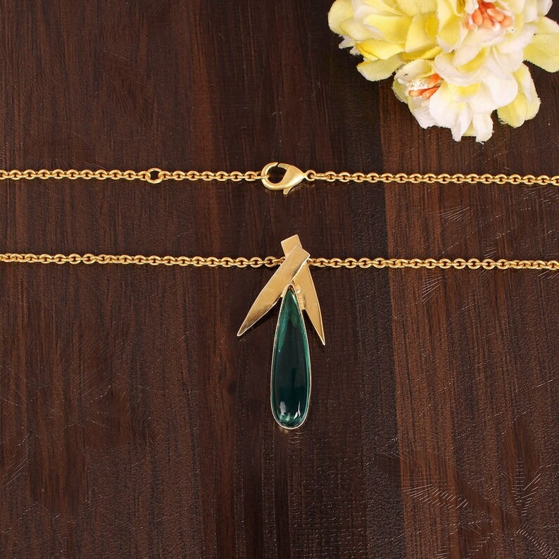 Green Apatite Hydro Gemstone Brass Necklace