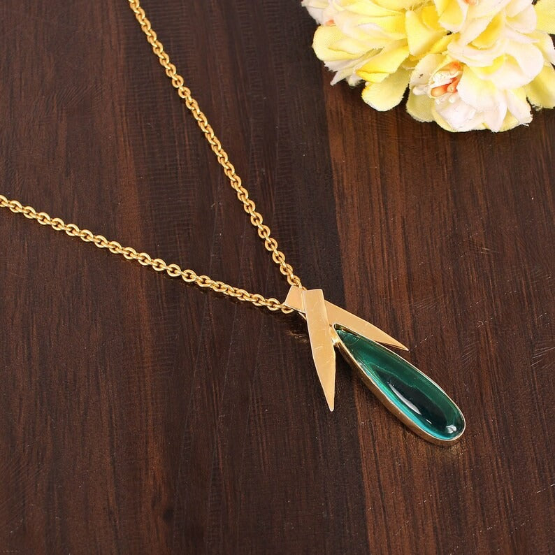 Green Apatite Hydro Gemstone Brass Necklace