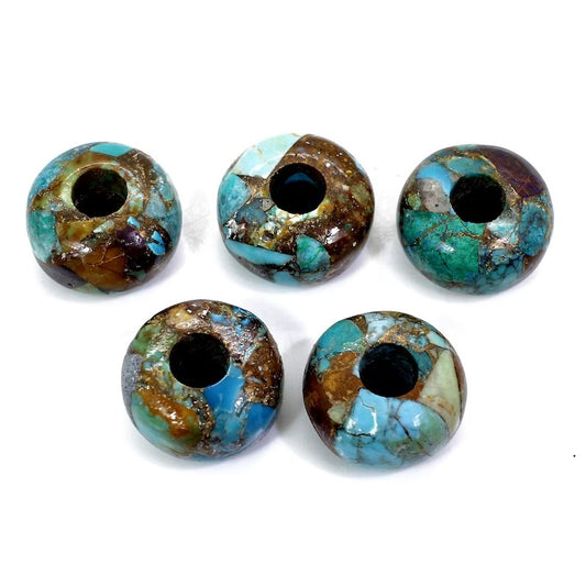 Natural Mexican copper turquoise 14 x 8 x 4.5 mm rondel-le smooth loose gemstone universal hole European charms beads for making the bracelet