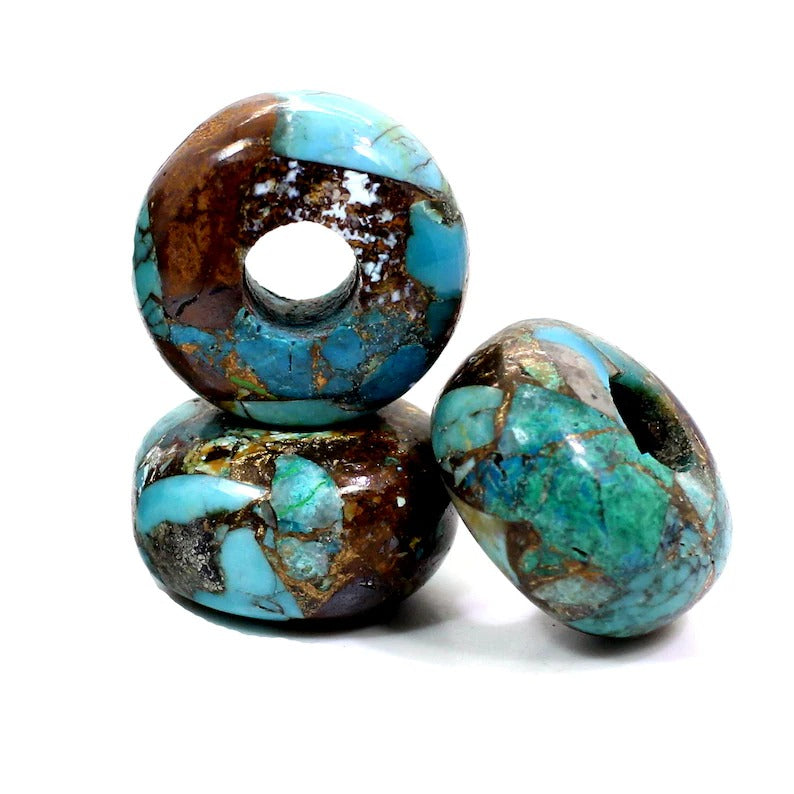 Natural Mexican copper turquoise 14 x 8 x 4.5 mm rondel-le smooth loose gemstone universal hole European charms beads for making the bracelet