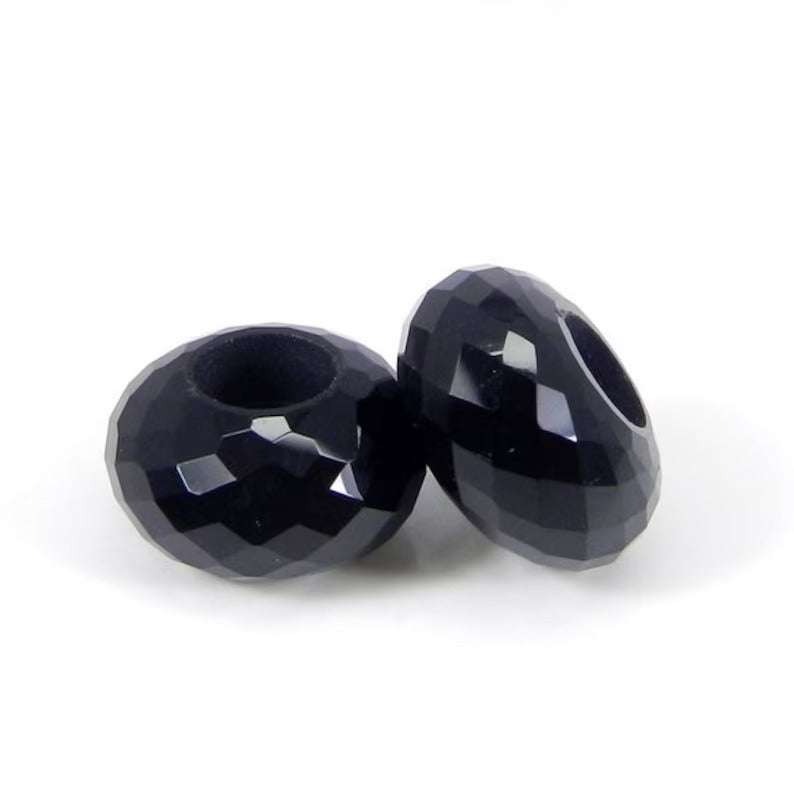 Natural black onyx rondelle faceted 14 x 8 x 4.5 mm universal large hole european charm big hole beads for bracelet