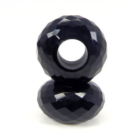 Natural black onyx rondelle faceted 14 x 8 x 4.5 mm universal large hole european charm big hole beads for bracelet