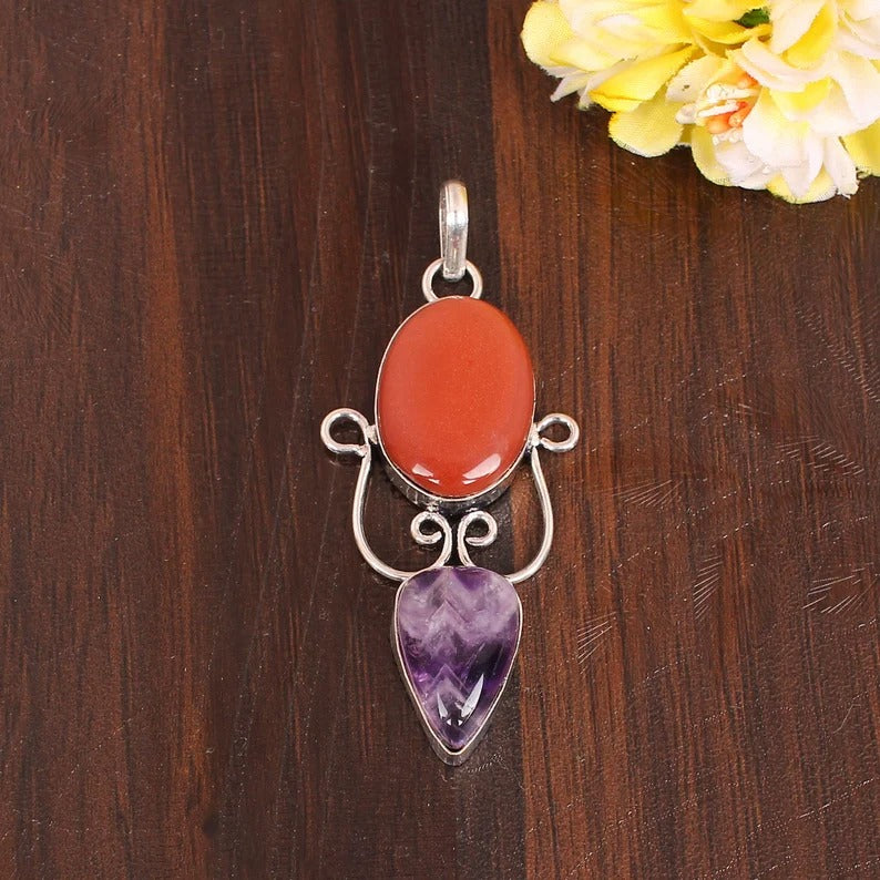 Natural Multi Stone Brass Pendant