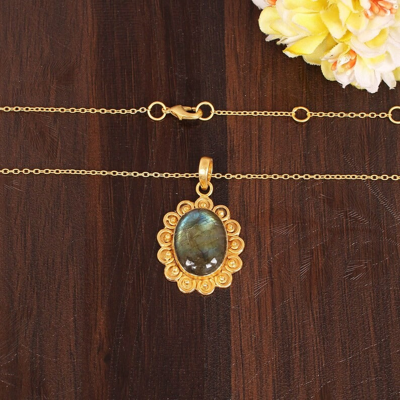 Natural Blue Fire Labradorite Necklace