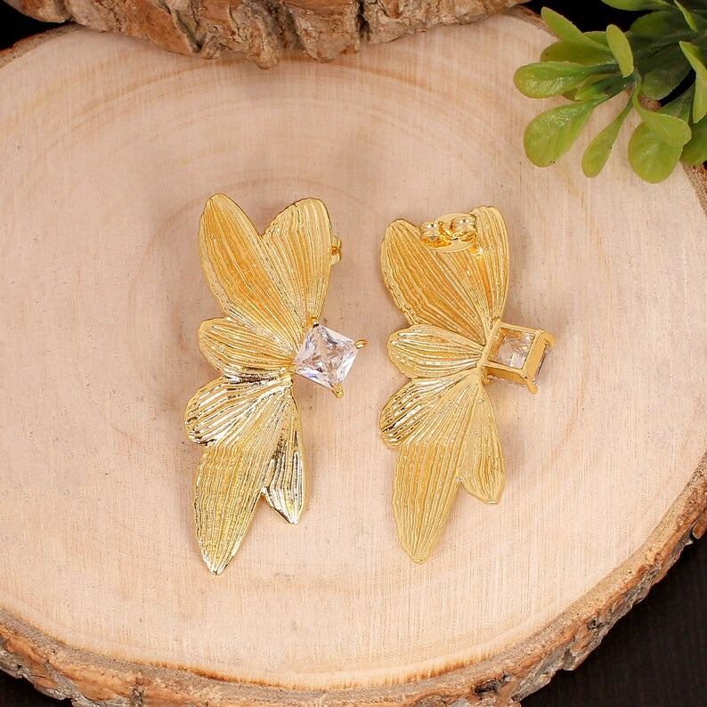 Cubic Zircon Yellow Gold Plated Brass Earrings