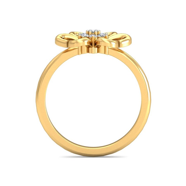 Minimalist 9K Floral Shape Solid Gold Diamond Ring