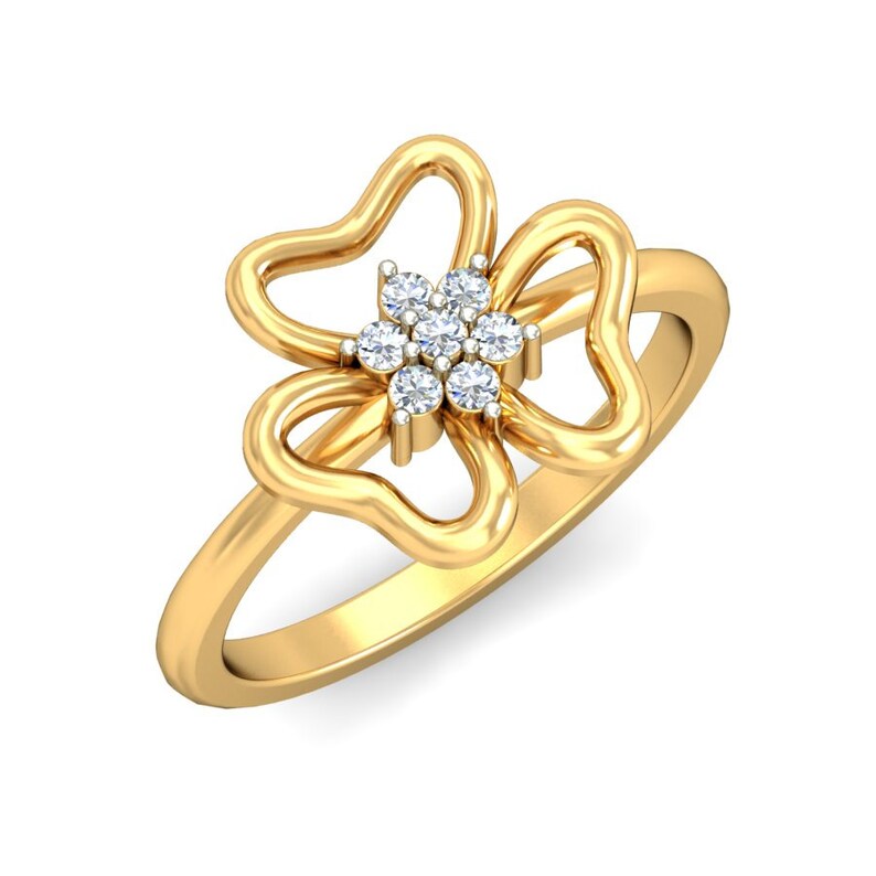 Minimalist 9K Floral Shape Solid Gold Diamond Ring