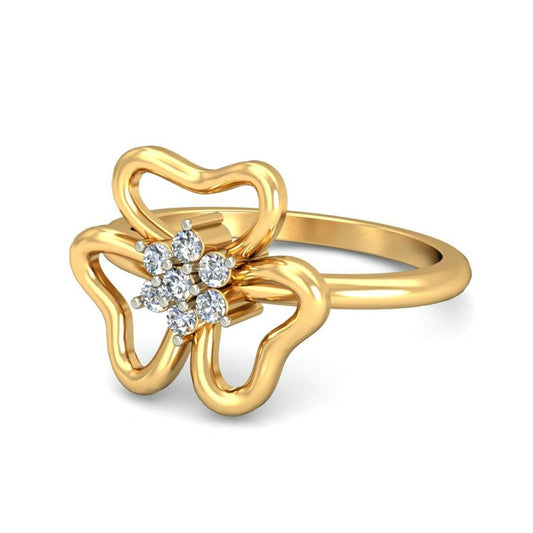 Minimalist 9K Floral Shape Solid Gold Diamond Ring