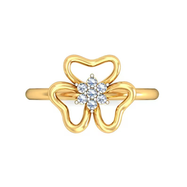 Minimalist 9K Floral Shape Solid Gold Diamond Ring