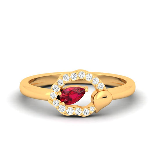 Minimalist Natural Ruby 5x3mm Pear Diamond 14k Gold Ring