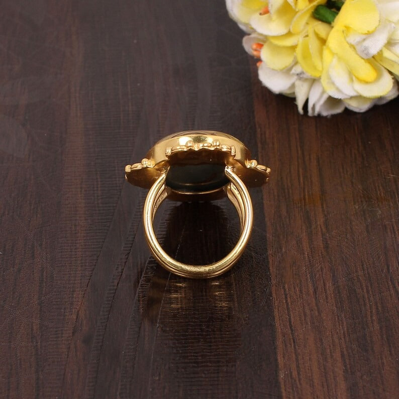 Imperial Jasper Gemstone Gold Plated Brass Ring