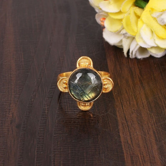 Handmade Labradorite Gemstone Stackable Brass Ring