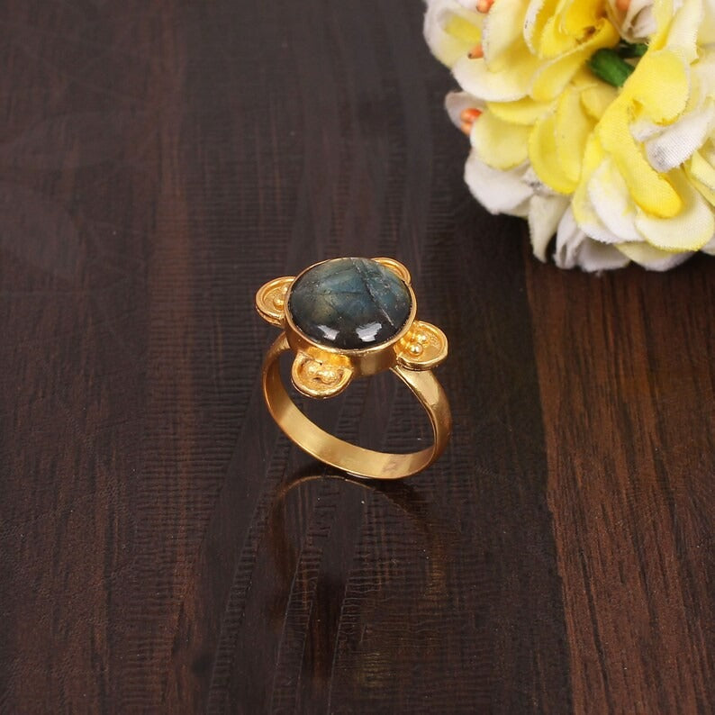 Handmade Labradorite Gemstone Stackable Brass Ring