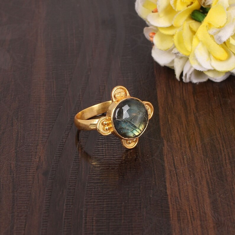 Handmade Labradorite Gemstone Stackable Brass Ring