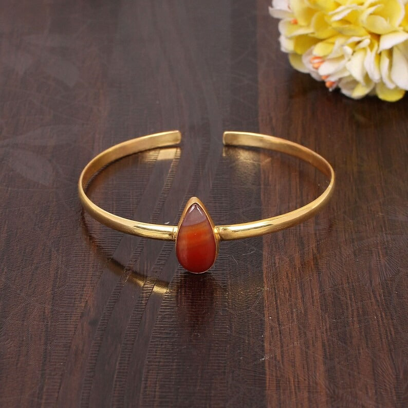 Red Sardonyx Pear Shape Adjustable Bangle