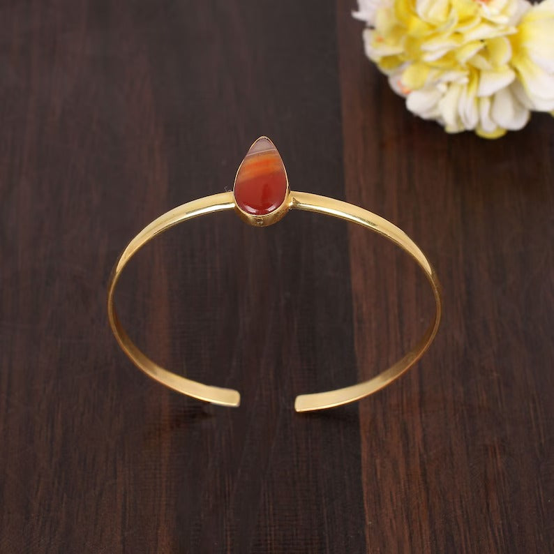 Red Sardonyx Pear Shape Adjustable Bangle