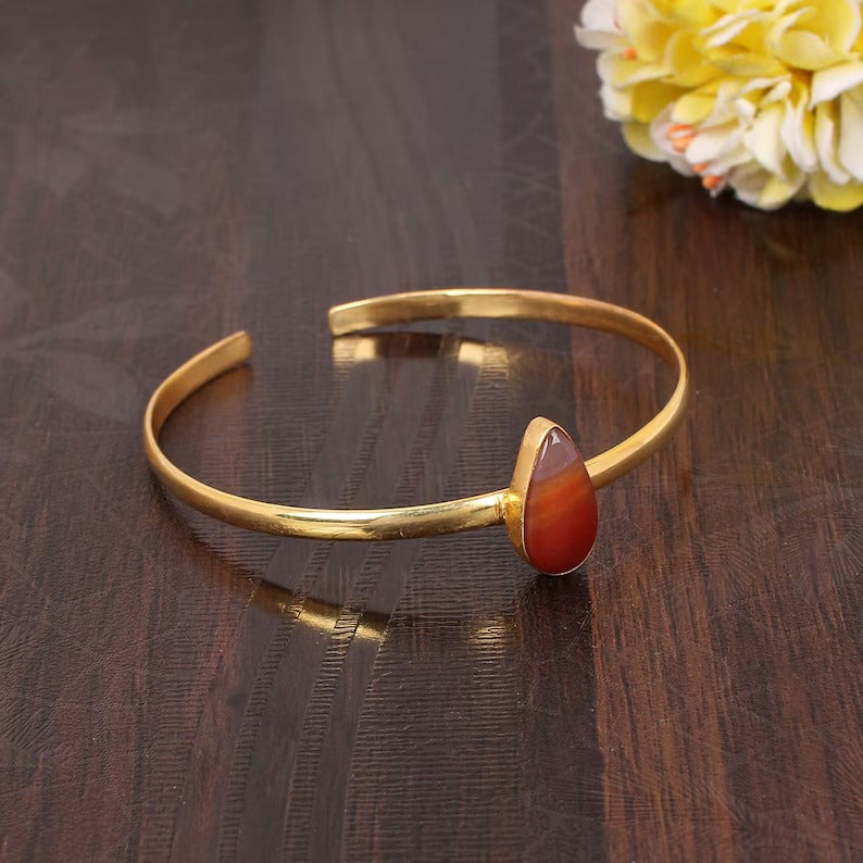 Red Sardonyx Pear Shape Adjustable Bangle