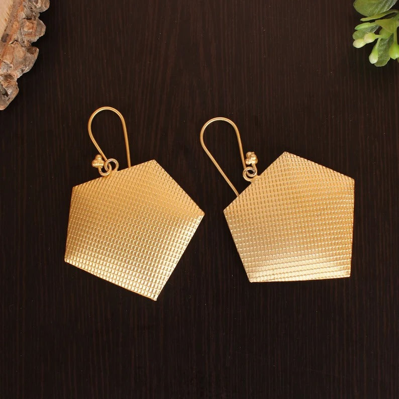 Brass Earrings With Hammered Texture