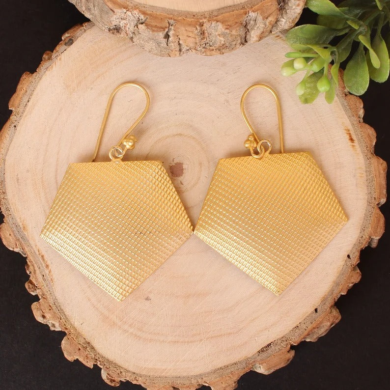 Brass Earrings With Hammered Texture