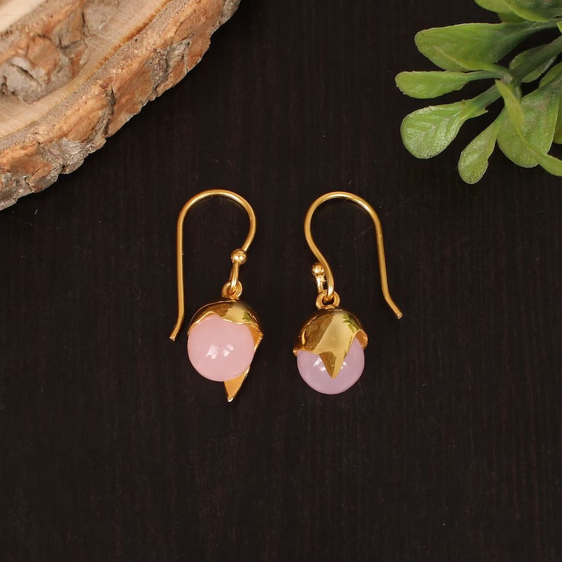 Rose Chalcedony Dangle Earrings