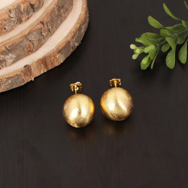 Plain Stud Big Ball Brass Earrings