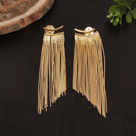 Long Chain Brass Gold Plated Earrings