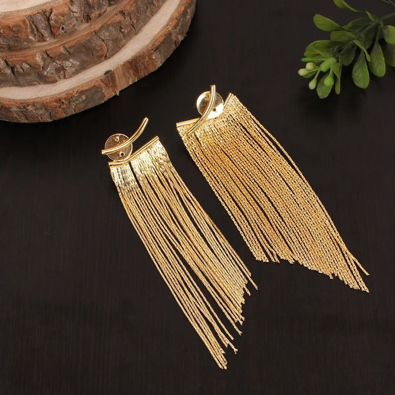 Long Chain Brass Gold Plated Earrings