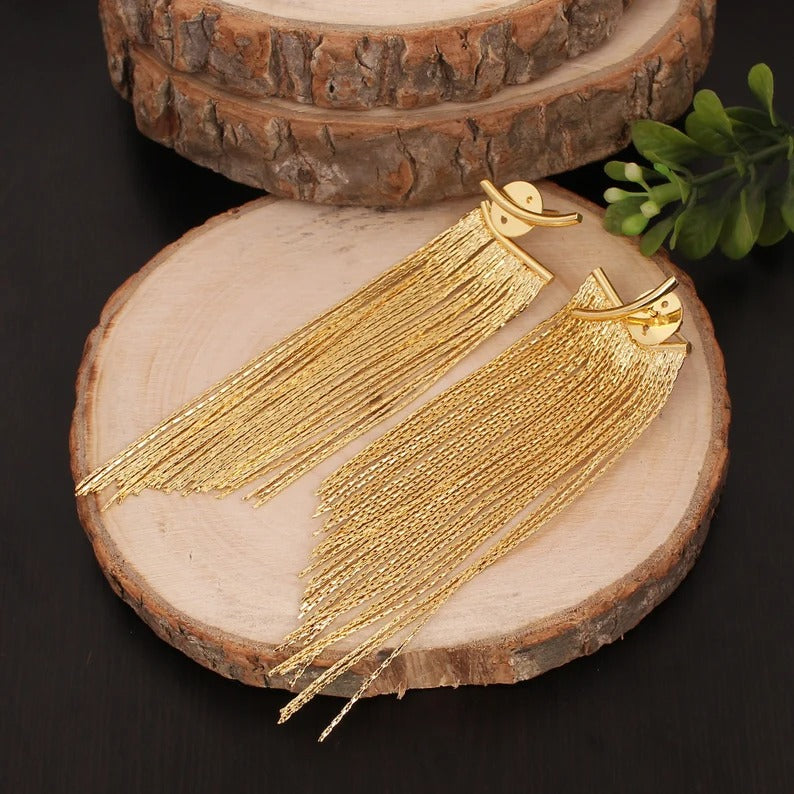 Long Chain Brass Gold Plated Earrings