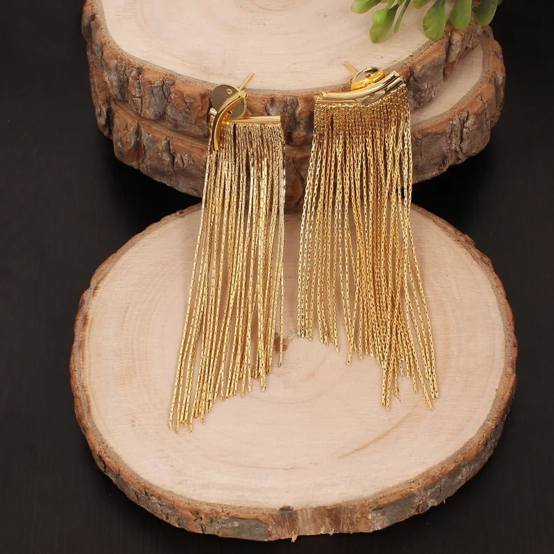 Long Chain Brass Gold Plated Earrings