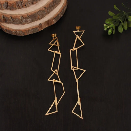 Long Hanging Plain Handmade Brass Earrings