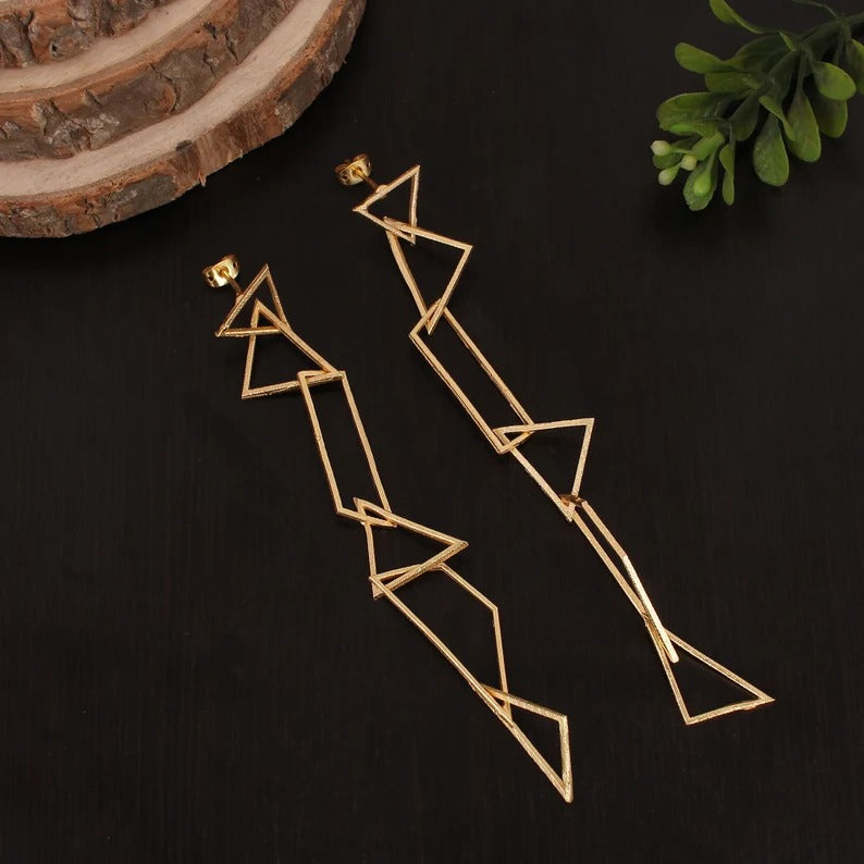 Long Hanging Plain Handmade Brass Earrings