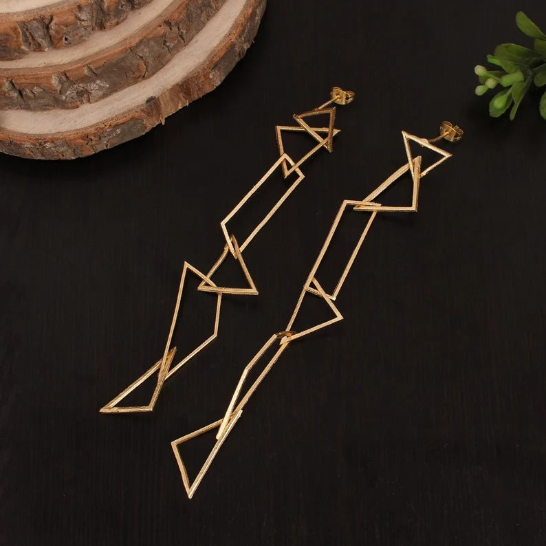 Long Hanging Plain Handmade Brass Earrings