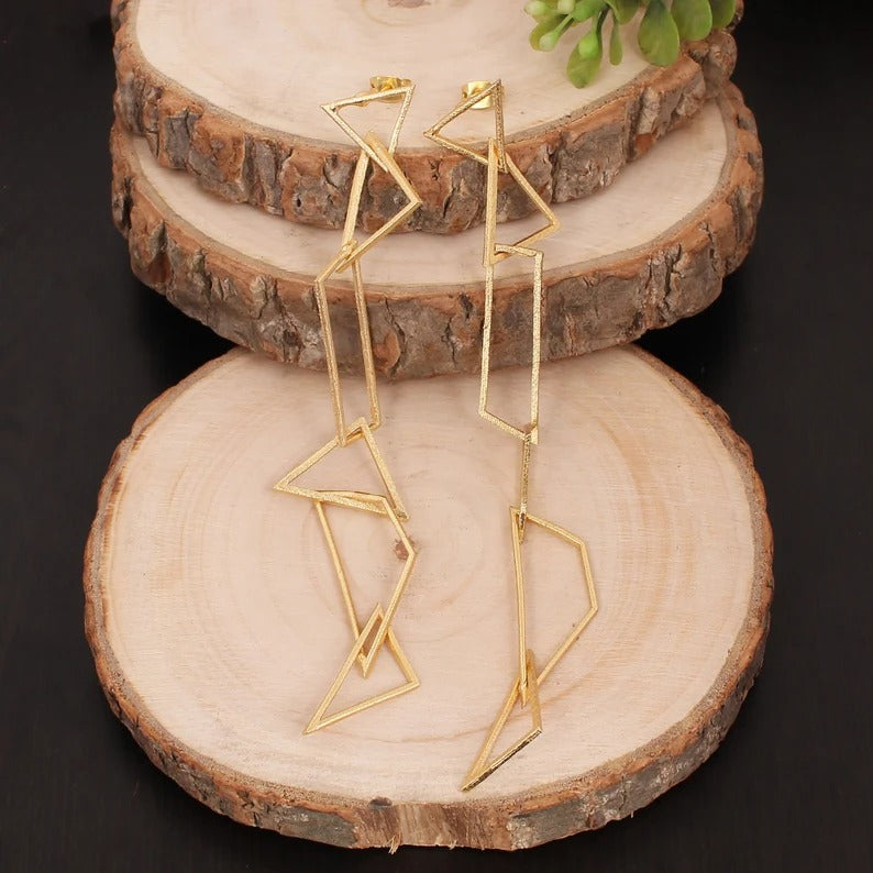 Long Hanging Plain Handmade Brass Earrings