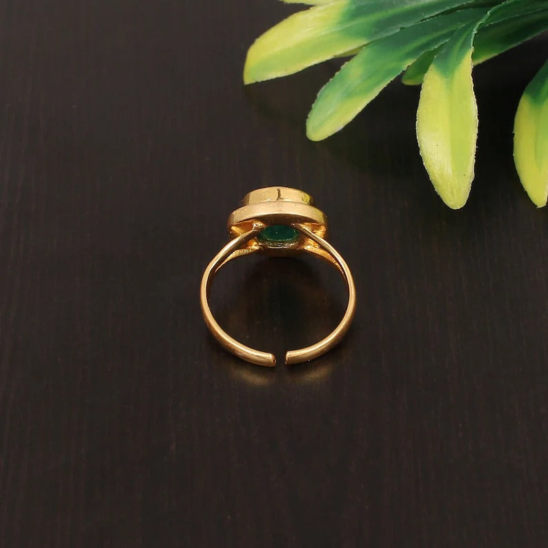 92.5 Sterling Silver Green Jade Gemstone Ring