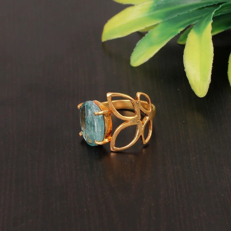 Natural Aqua Kyanite Faceted Stone 92.5 Sterling Silver Ring