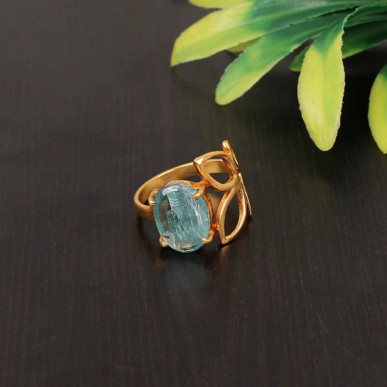 Natural Aqua Kyanite Faceted Stone 92.5 Sterling Silver Ring