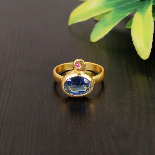 Natural Blue Sapphire & Tourmaline Sterling Silver Ring