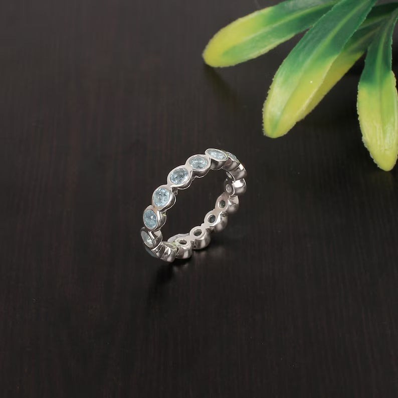 Aquamarine Gemstone 92.5 Sterling Silver Ring