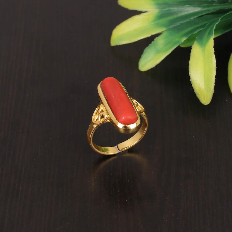 Natural Red Coral Gemstone 92.5 Sterling Silver Ring