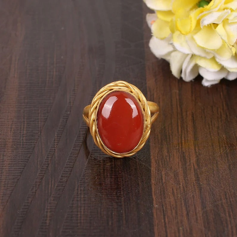 Oval Cabochon Gemstone Gold Plated Brass Ring