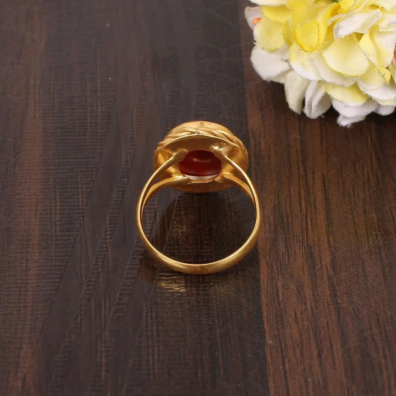 Oval Cabochon Gemstone Gold Plated Brass Ring