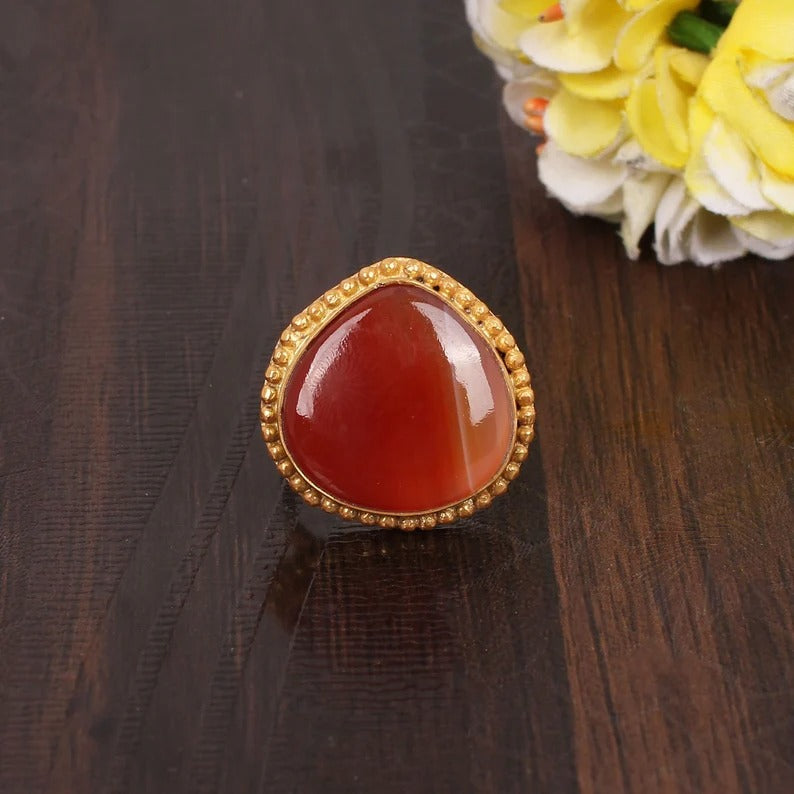 Natural Red Sardonyx Gemstone Designer Heart Shape Ring