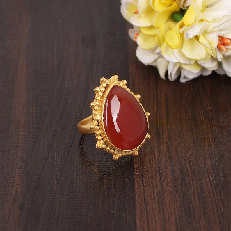 Natural Red Sardonyx Simple Band Ring