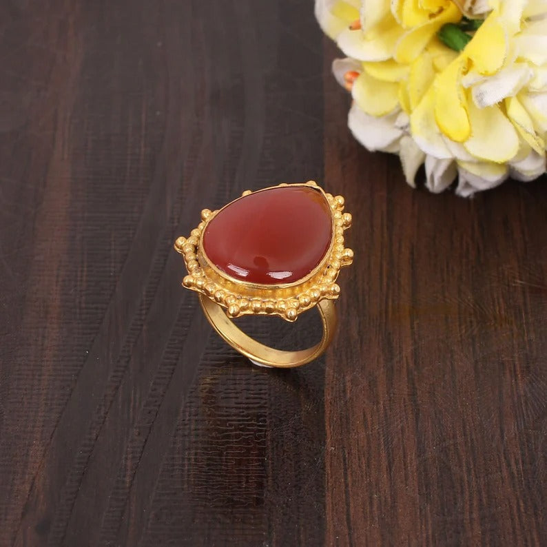 Natural Red Sardonyx Simple Band Ring