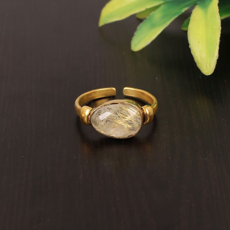 Natural Golden Rutile 92.5 Sterling Silver Ring