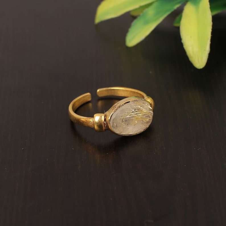 Natural Golden Rutile 92.5 Sterling Silver Ring