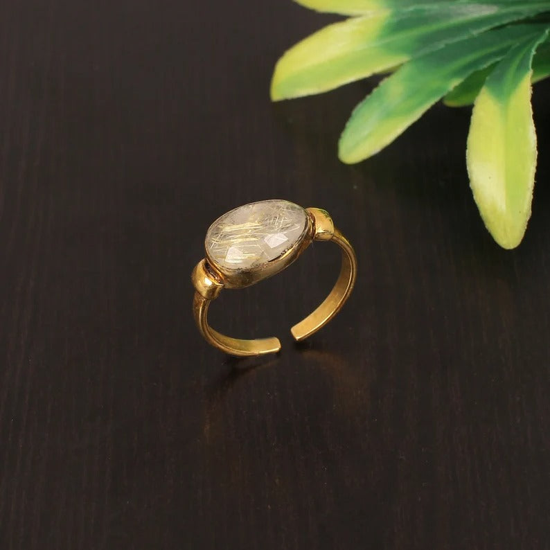 Natural Golden Rutile 92.5 Sterling Silver Ring