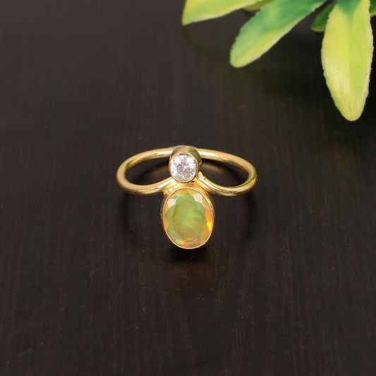 Natural Ethiopian Opal Gemstone Sterling Silver Ring