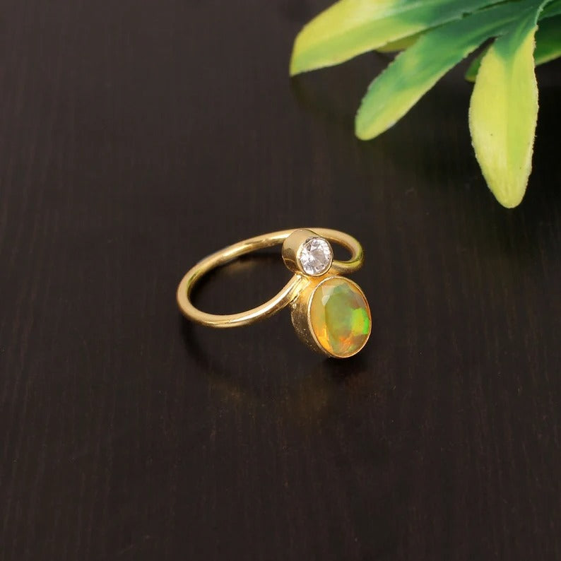 Natural Ethiopian Opal Gemstone Sterling Silver Ring